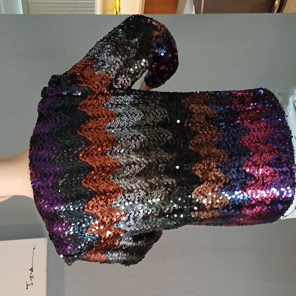 Coppola Shop vintage 70's sequin zig zag open cardigan jacket S M union made - Picture 15 of 16